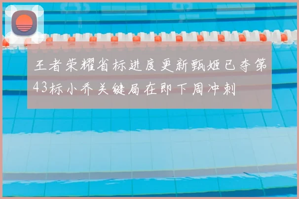 王者荣耀省标进度更新甄姬已夺第43标小乔关键局在即下周冲刺